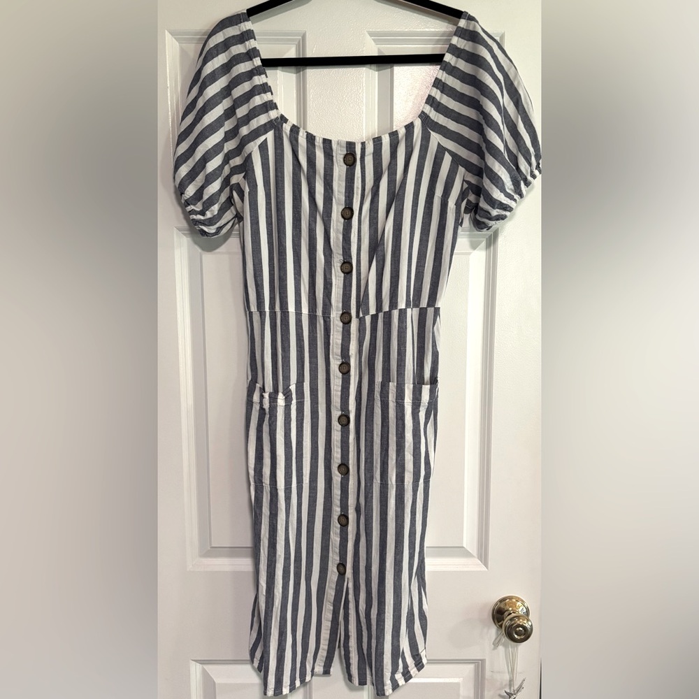 Harlow & Rose Linen Blend Striped Dress, size Large